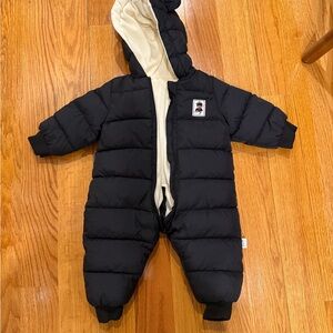 Black Puffer Baby Snowsuit with Cream Lining